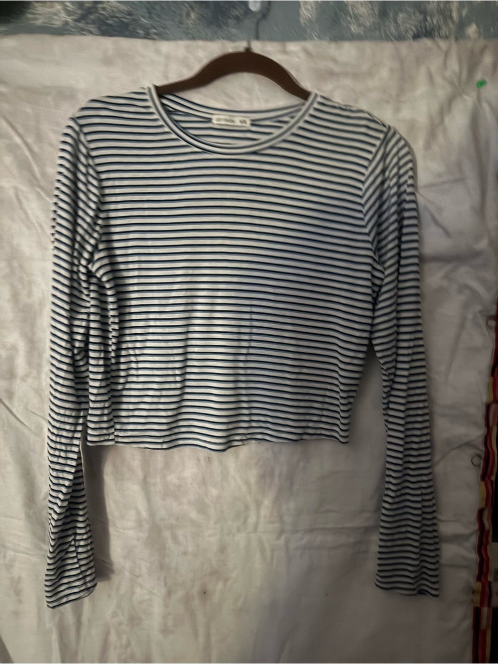 Cotton On Blue White Striped Long Sleeve Crop Top Women’s Medium